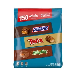 Mars Snickers, Twix and MilkyWay Minis Milk Chocolate Candy Bars Bulk Variety Pack, 46.86 oz., 150 Pieces (459751)