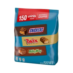 Mars Snickers, Twix and MilkyWay Minis Milk Chocolate Candy Bars Bulk Variety Pack, 46.86 oz., 150 Pieces (459751)