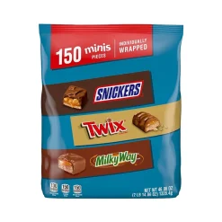 Mars Snickers, Twix and MilkyWay Minis Milk Chocolate Candy Bars Bulk Variety Pack, 46.86 oz., 150 Pieces (459751)