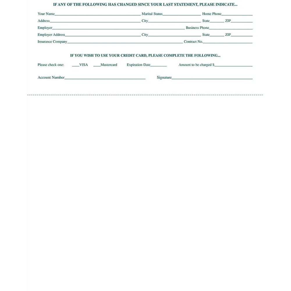 Business Forms*Medical Arts Press Solid Color Laser Statements, Style A, with Credit Card Information, Teal