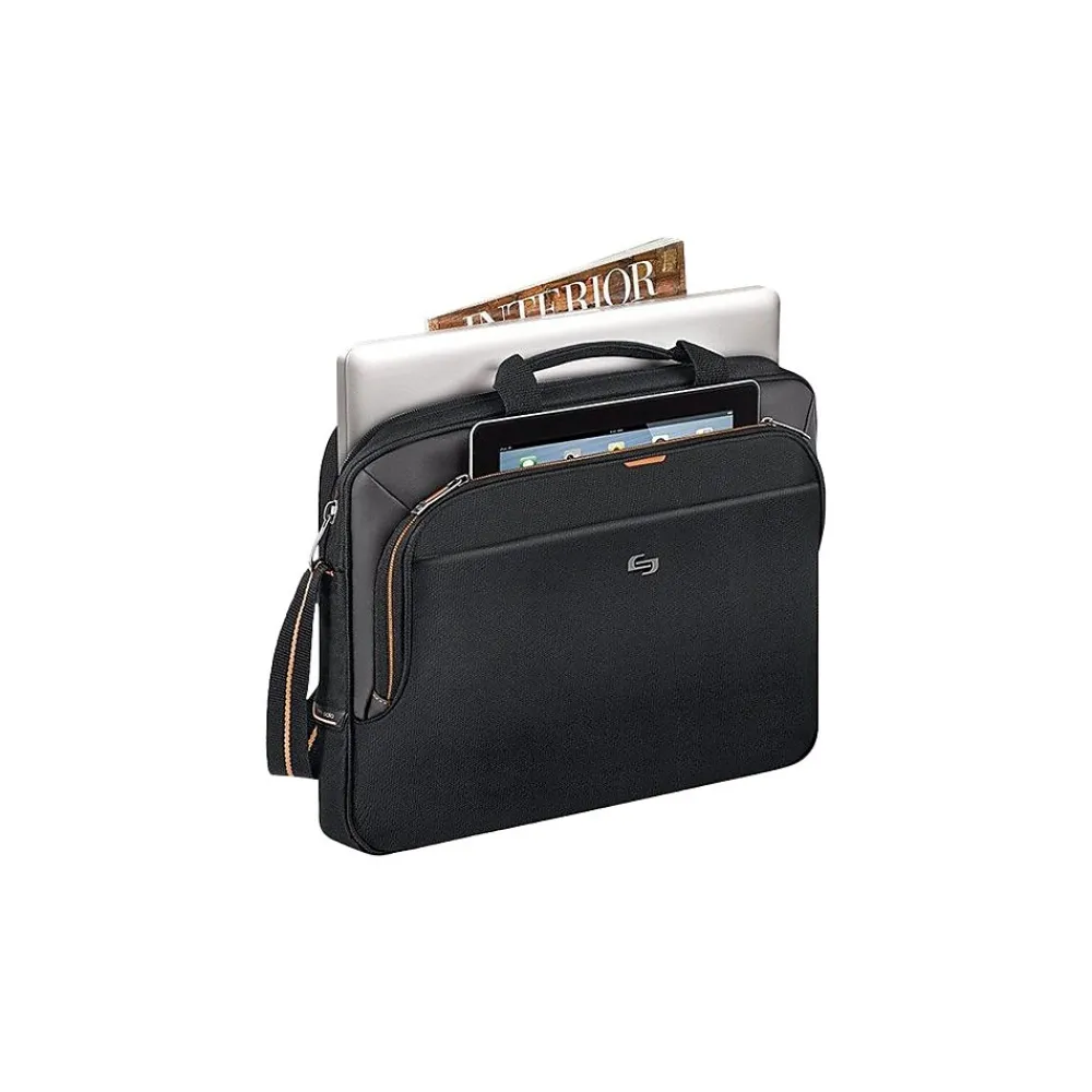 Ace Slim 15.6" Laptop Briefcase, Black/Orange Polyester (UBN101-4)<Solo New York Clearance