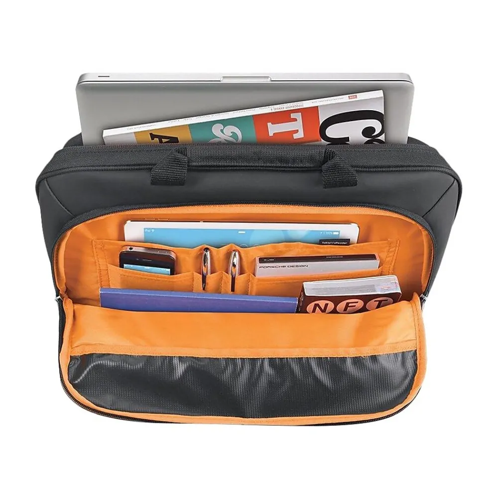 Ace Slim 15.6" Laptop Briefcase, Black/Orange Polyester (UBN101-4)<Solo New York Clearance