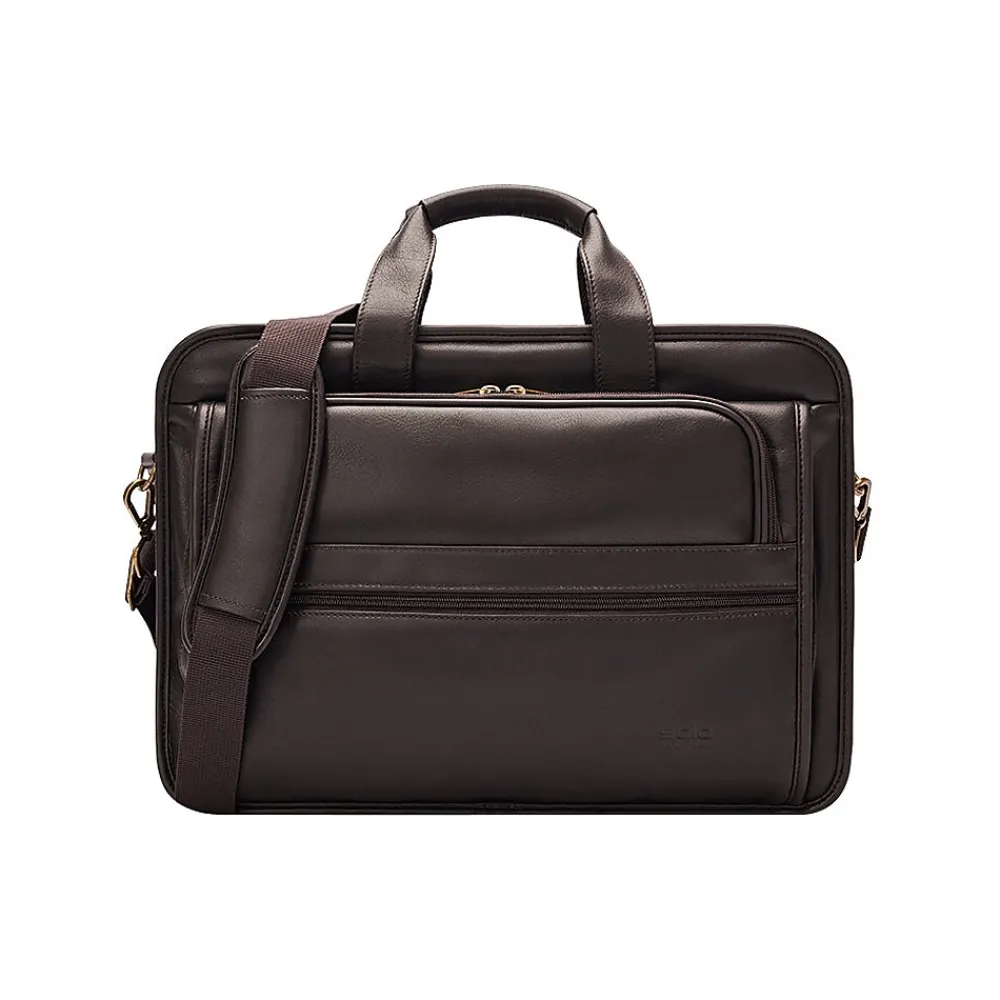 Classic Leather Briefcase, Laptop Compatible, Espresso (D941-3)<Solo New York Clearance