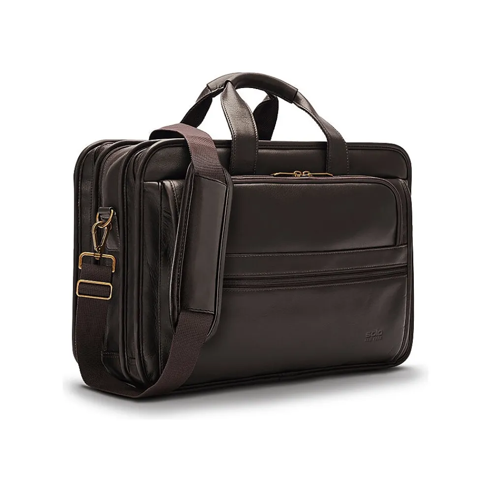 Classic Leather Briefcase, Laptop Compatible, Espresso (D941-3)<Solo New York Clearance