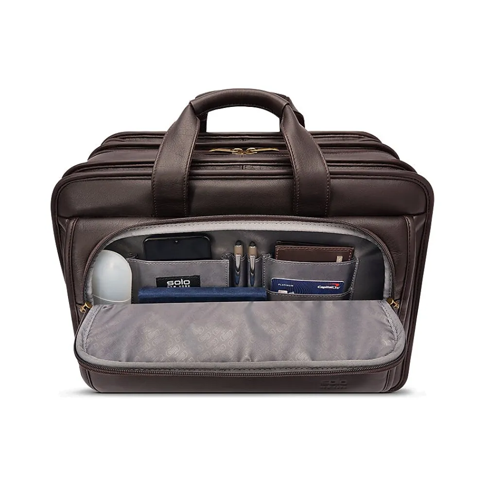 Classic Leather Briefcase, Laptop Compatible, Espresso (D941-3)<Solo New York Clearance