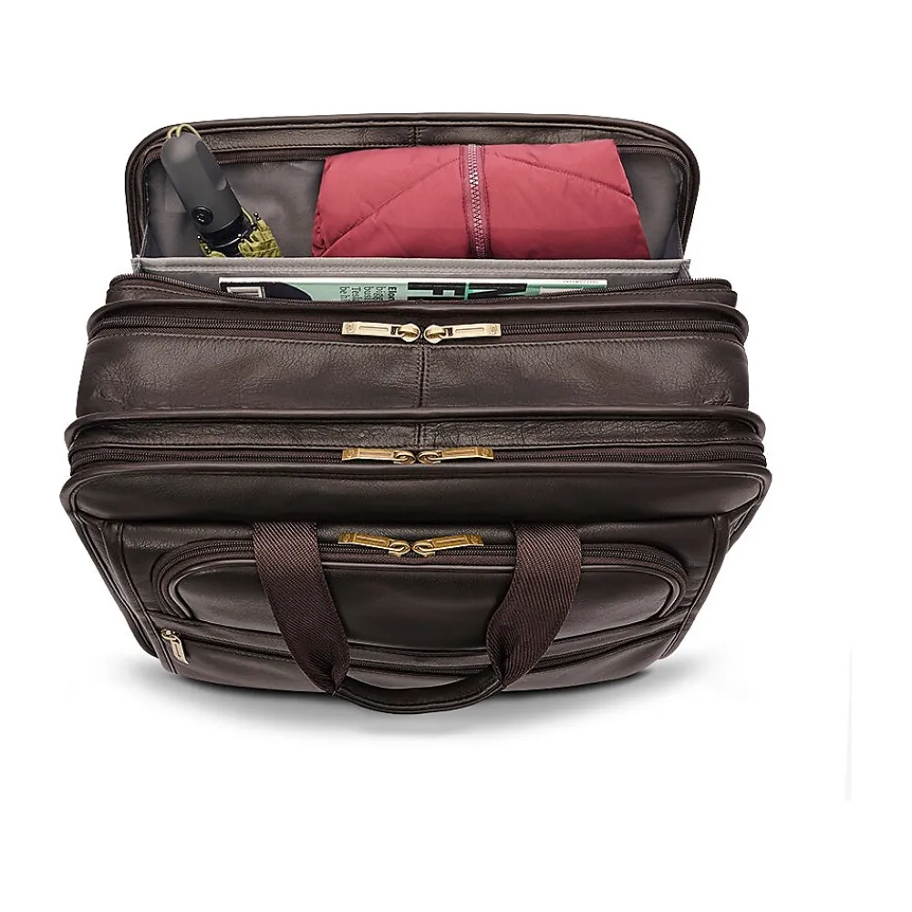 Classic Leather Briefcase, Laptop Compatible, Espresso (D941-3)<Solo New York Clearance