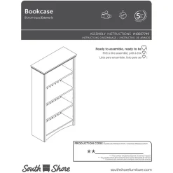 Bookcases*South Shore Gascony Standard 4-Shelf Bookcase, Pure White (7360767)