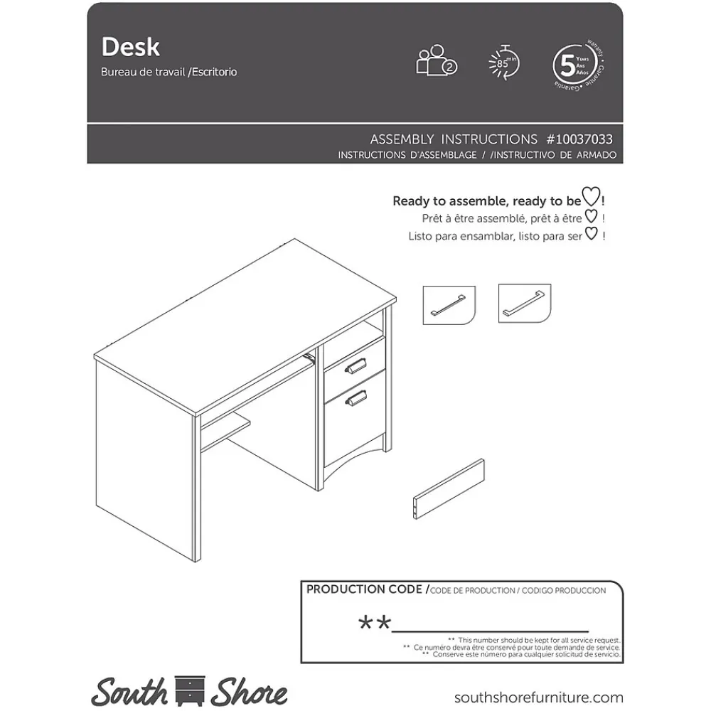 Office Desks*South Shore Gascony 46"W Desk, (7360070) Pure White