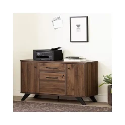 Storage Cabinets*South Shore Helsy 26.75" 2-Drawer Storage Credenza with 4 Shelves, Natural Walnut (13310)