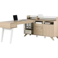 L-Desks*South Shore Helsy 78"W L-Shaped Computer Desk with Removable Hutch, Soft Elm/White (13298)