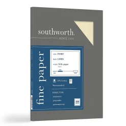 Resume Paper*Southworth 25% Cotton Business Paper, 8.5" x 11", 24 lb. Linen Finish, Ivory, 100 Sheets/Pack (P564CK)