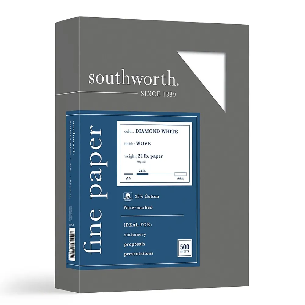 Resume Paper*Southworth Diamond White 8.5" x 11" Business Paper, 24 Lbs., Wove, 500/Box (31-224-10)