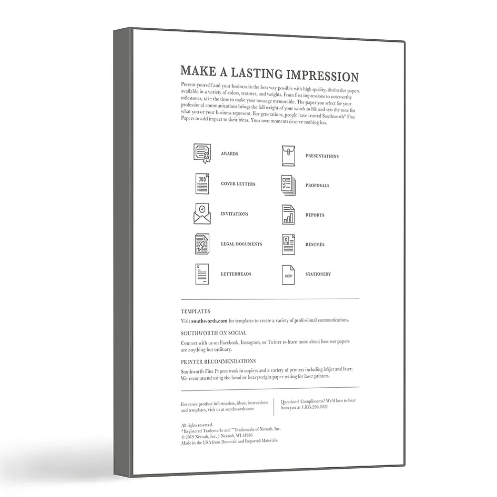 Multipurpose Paper*Southworth Linen Resume 8.5" x 11" Multipurpose Paper, 32 Lbs., 100 Brightness (RD18ACFLN)