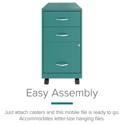 File Cabinets*Space Solutions 3-Drawer Mobile Vertical File Cabinet, Letter Size, Lockable, 26.7"H x 14.25"W x 18"D, Teal (24431)