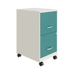 File Cabinets*Space Solutions SOHO Smart File 2-Drawer Mobile Vertical File Cabinet, Letter Size, Lockable, Pearl White/Teal (25333)