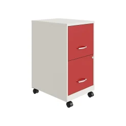 File Cabinets*Space Solutions SOHO Smart File 2-Drawer Mobile Vertical File Cabinet, Letter Size, Lockable, Pearl White/Lava Red (25334)