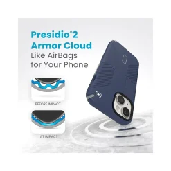 Speck Presidio 2 Grip MagSafe ClickLock Phone Case for iPhone 15, Coastal Blue/Dust Gray (150439-3206)