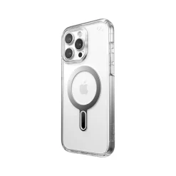 Speck Presidio Perfect-Clear MagSafe ClickLock Phone Case for iPhone 15 Pro Max, Clear/Chrome (150465-3199)