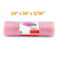 New Staples 3/16" Anti-Static Bubble Roll, 24" x 30', AF23Pink (4069427)