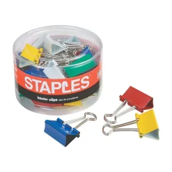 Clips & Fasteners|Staples 1.25" Binder Clips, Medium, Assorted, 24/Pack (15344)