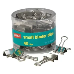 Clips & Fasteners|Staples 0.75" Binder Clips, Small, Silver, 40/Pack (32006)