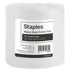 Clearance Staples 1/2" Bubble Roll, 12" x 30', Clear (4069423)