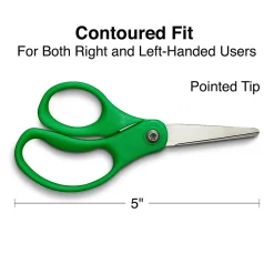 Scissors|Staples 5" Kids Pointed Tip Stainless Steel Scissors, Straight Handle, Right & Left Handed, 2/Pack (TR55054)