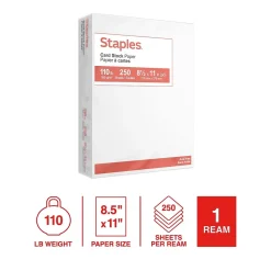 Card Stock*Staples 110 lb. Cardstock Paper, 8.5" x 11", , 250 Sheets/Ream (49701) White