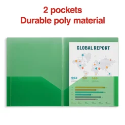 Pocket Folders|Staples 2 Pocket Plastic Presentation Folder, Letter Size, Green (ST26383-CC)