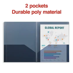 Pocket Folders|Staples 2 Pocket Plastic Presentation Folder, Letter Size, Navy (ST26384-CC)