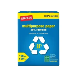 Multipurpose Paper*Staples 30% Recycled 8.5" x 11" Multipurpose Paper, 20 lbs., 96 Brightness, 500/Ream, 10 Reams/Carton (86035)