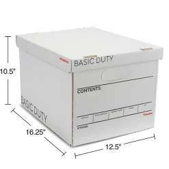 File Storage|Staples 65% Recycled Corrugated File Box Lift Off Lid, Letter/Legal Size, White/Black, 10/Pack (23325011)