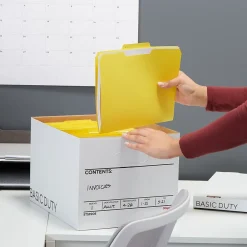 File Storage|Staples 65% Recycled Corrugated File Box Lift Off Lid, Letter/Legal Size, White/Black, 10/Pack (23325011)