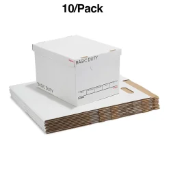 File Storage|Staples 65% Recycled Corrugated File Box Lift Off Lid, Letter/Legal Size, White/Black, 10/Pack (23325011)