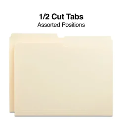 File Folders|Staples 30% Recycled File Folders, 1/2 Cut Tab, Letter Size, Manila, 100/Box (ST116855-CC)
