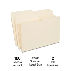 File Folders|Staples 30% Recycled File Folders, 1/2 Cut Tab, Legal Size, Manila, 100/Box (ST116939/116939)