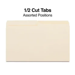 File Folders|Staples 30% Recycled File Folders, 1/2 Cut Tab, Legal Size, Manila, 100/Box (ST116939/116939)