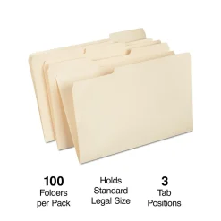 File Folders|Staples 30% Recycled File Folders, 1/3-Cut Tab, Legal, Manila, 100/Box (ST56680-CC)