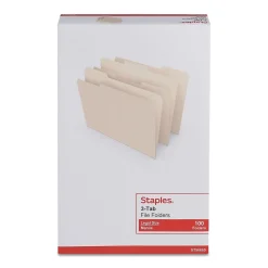 File Folders|Staples 30% Recycled File Folders, 1/3-Cut Tab, Legal, Manila, 100/Box (ST56680-CC)