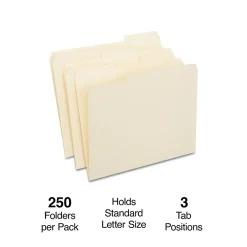 File Folders|Staples 30% Recycled File Folders, 1/3-Cut Tab, Letter Size, Manila, 250/Box (ST56673-CC)