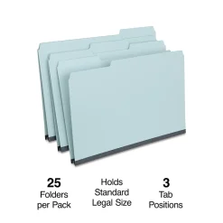 File Folders|Staples 60% Recycled Heavyweight File Folders, 1/3-Cut Tab, Legal Size, Light Blue, 25/Box (ST621318)