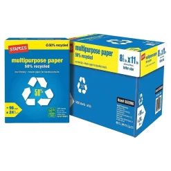 Multipurpose Paper*Staples 50% Recycled Multipurpose Paper, 8.5" x 11", 24 lbs., White, 500 Sheets/Ream, 10 Reams/Carton (86059)