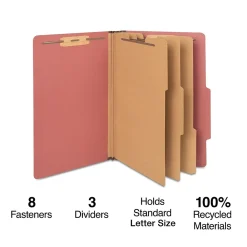 Hanging File Folders|Staples 60% Recycled Pressboard Classification Folder, 3-Dividers, 3.5" Expansion, Legal Size, , 20/Box Brick Red