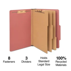 Hanging File Folders|Staples 60% Recycled Pressboard Classification Folder, 3-Dividers, 3.5" Expansion, Legal Size, , 20/Box Brick Red