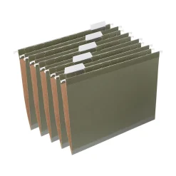 Hanging File Folders|Staples 100% Recycled Reinforced Hanging File Folder, 1/5-Cut Tab, Letter Size, Standard , 25/Box (TR16403) Green