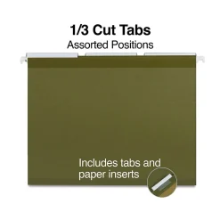 Hanging File Folders|Staples 100% Recycled Reinforced Recycled Hanging File Folder, 1/3-Cut Tab, Letter Size, Standard Green, 25/Box