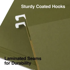 Hanging File Folders|Staples 100% Recycled Reinforced Recycled Hanging File Folder, 1/3-Cut Tab, Letter Size, Standard Green, 25/Box