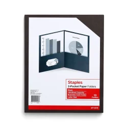 Pocket Folders|Staples 10% Recycled Smooth 2-Pocket Paper Presentation Folder, , 10/Pack (ST13376) Black