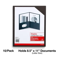 Pocket Folders|Staples 10% Recycled Smooth 2-Pocket Paper Presentation Folder, , 10/Pack (ST13376) Black