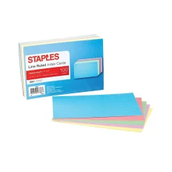 Index Cards*Staples ® 4" x 6" Heavyweight Assorted Pastel Index Cards, 100/Pack (50999)